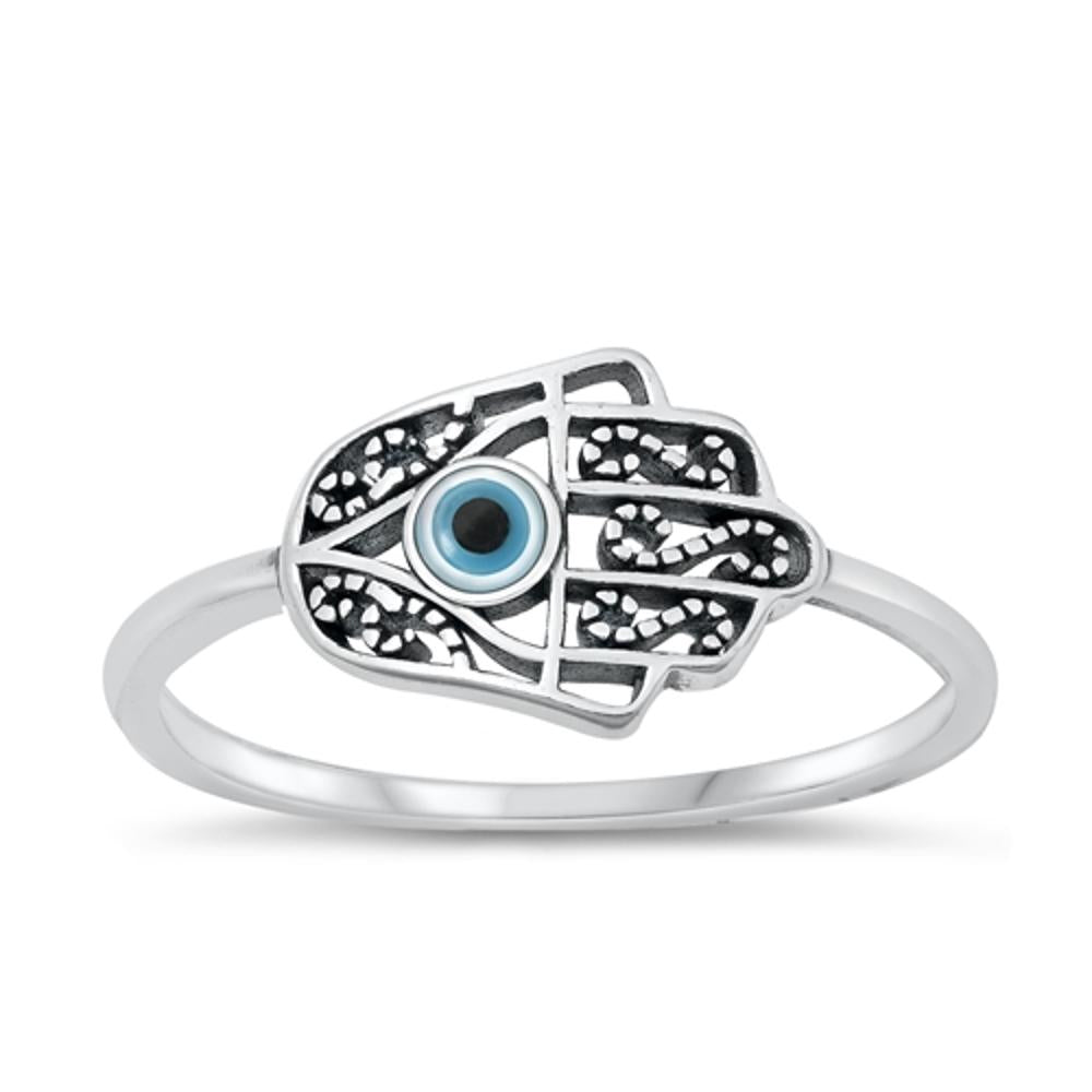 Sterling Silver Mother of Pearl Hamsa Ring