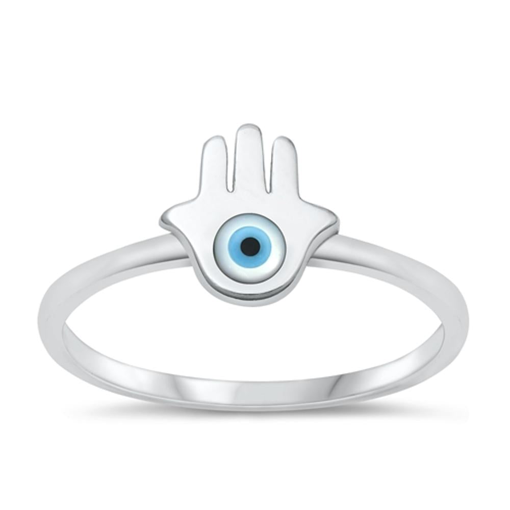 Sterling Silver Hamsa Evil Eye Ring