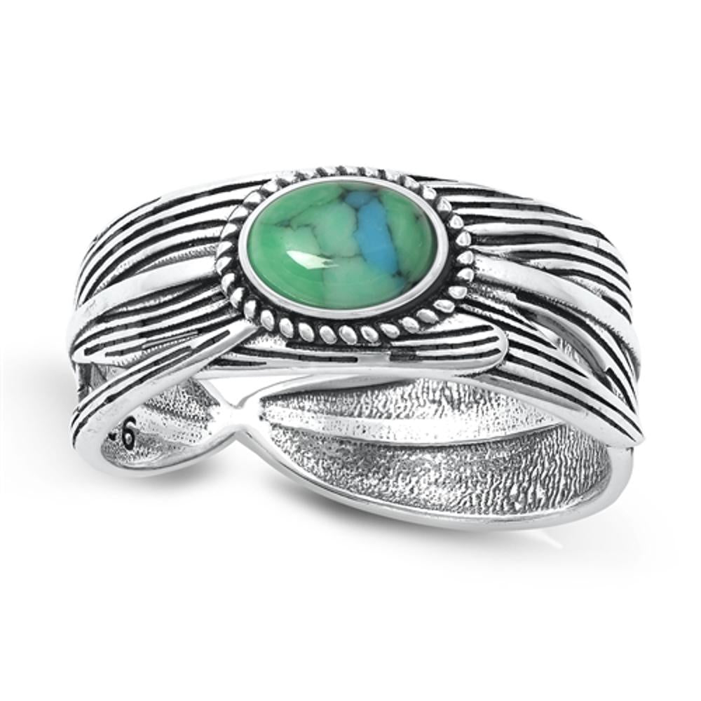 Sterling Silver Turquoise Feather Band Ring