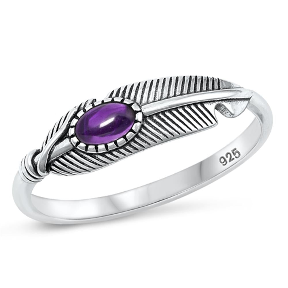 Sterling Silver Amethyst Feather Ring