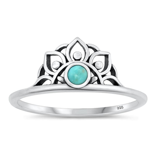 Sterling Silver Turquoise Lotus Flower Crown Ring