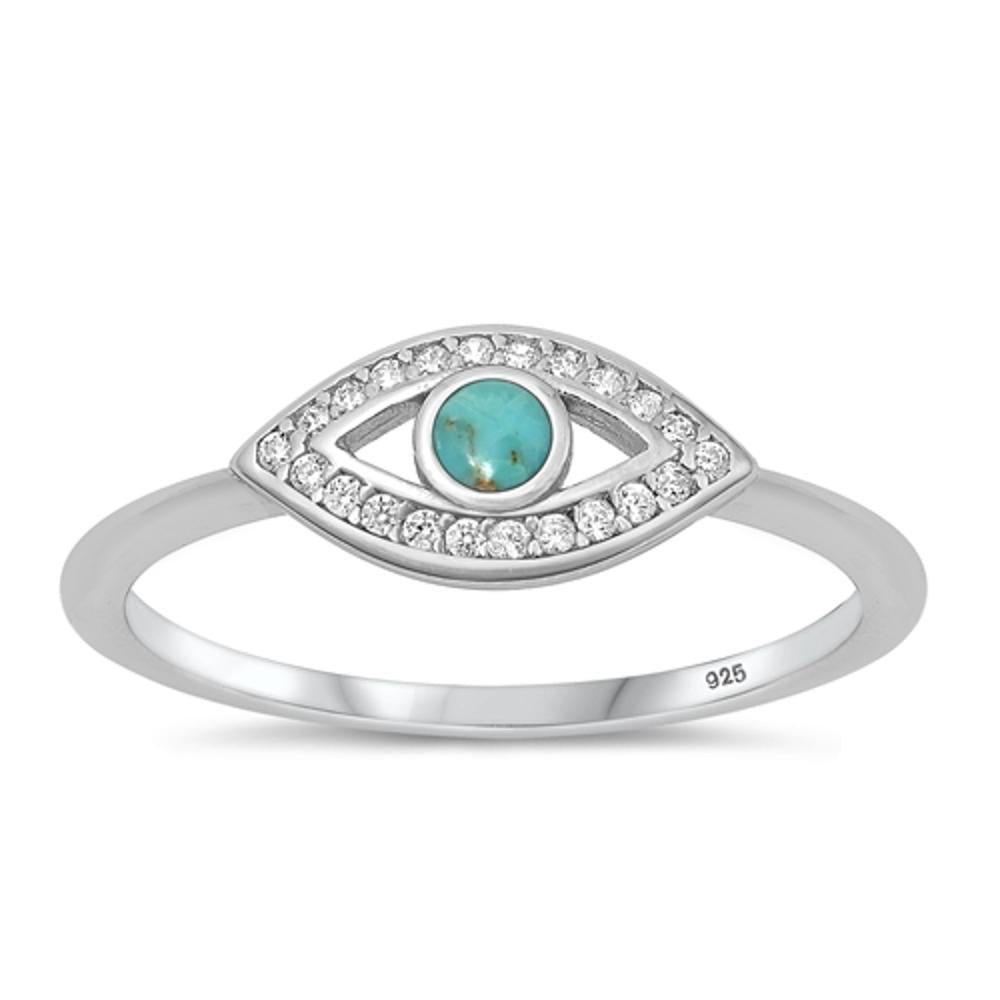 Sterling Silver White CZ Turquoise Evil Eye Ring