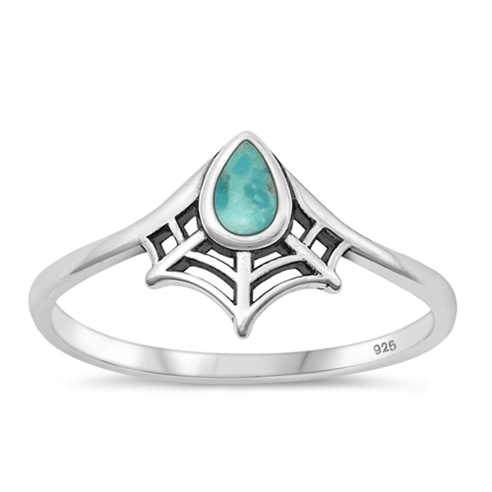 Sterling Silver Turquoise Spiderweb Chevron Ring