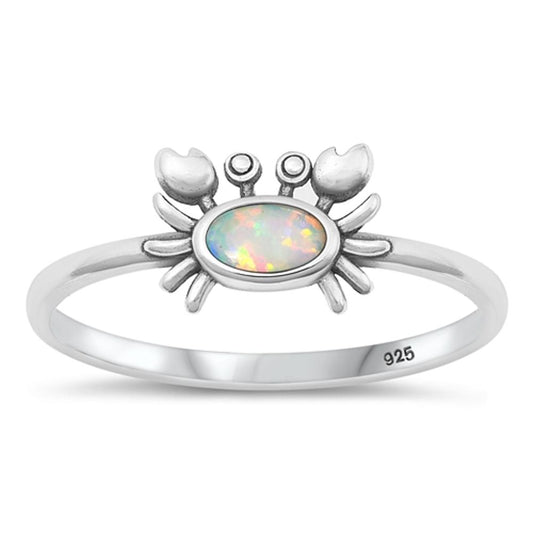 Sterling Silver White Lab Opal Crab Ring