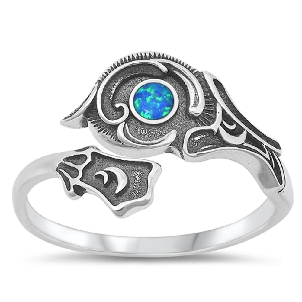 Sterling Silver Blue Lab Opal Spoon Ring