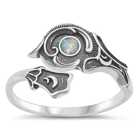 Sterling Silver White Lab Opal Spoon Ring