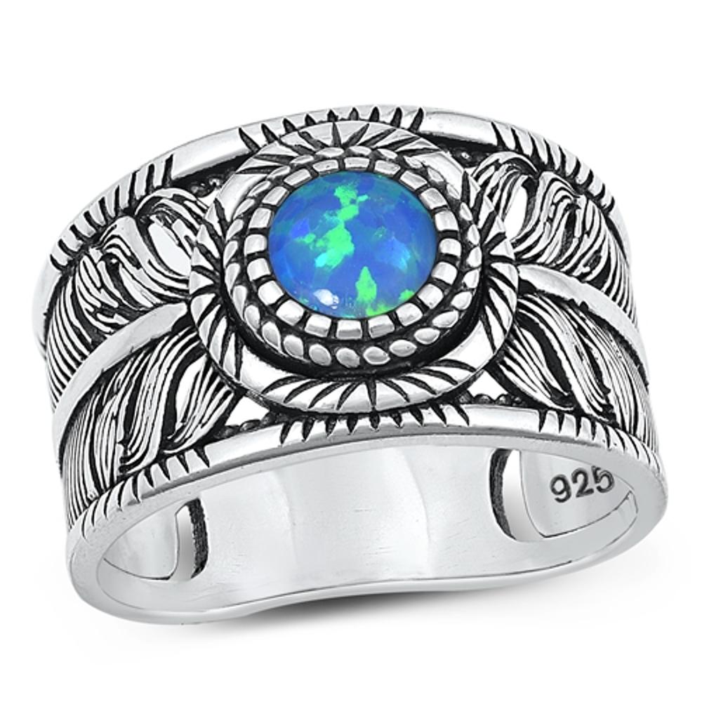 Sterling Silver Blue Lab Opal Bali Ring