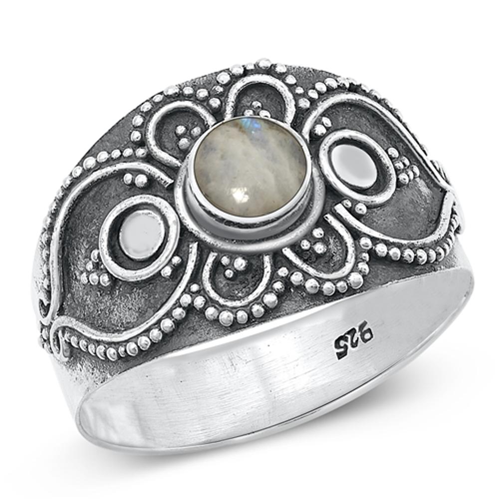 Sterling Silver Moonstone Bali Ring