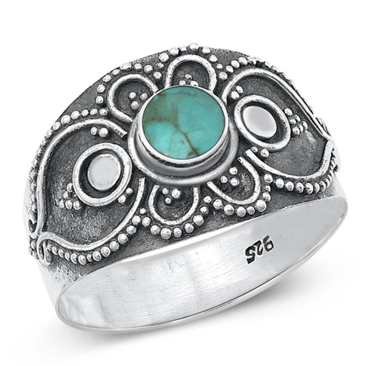 Sterling Silver Turquoise Bali Ring