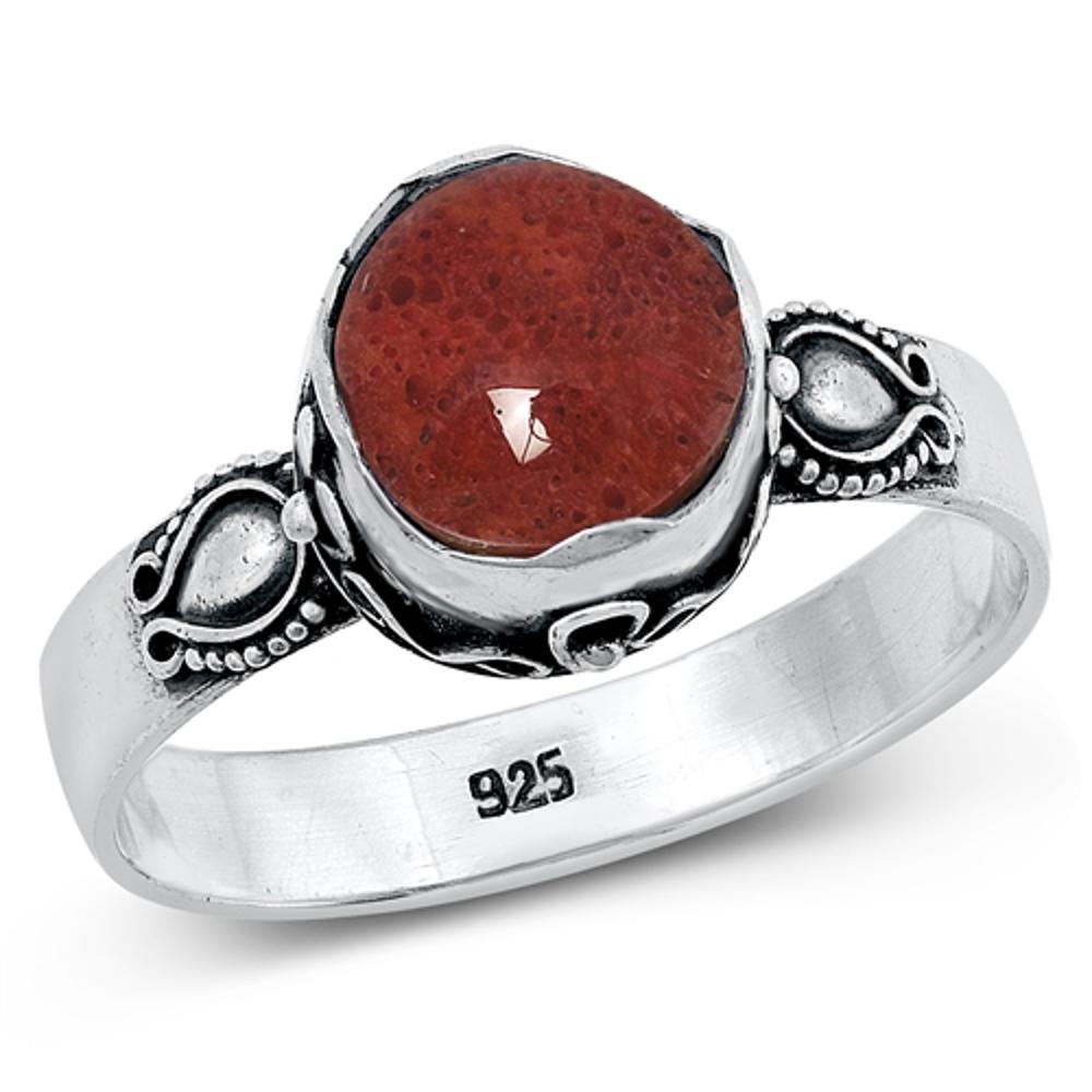 Sterling Silver Red Carnelian Bali Ring