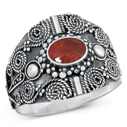 Sterling Silver Bali Red Carnelian Ring