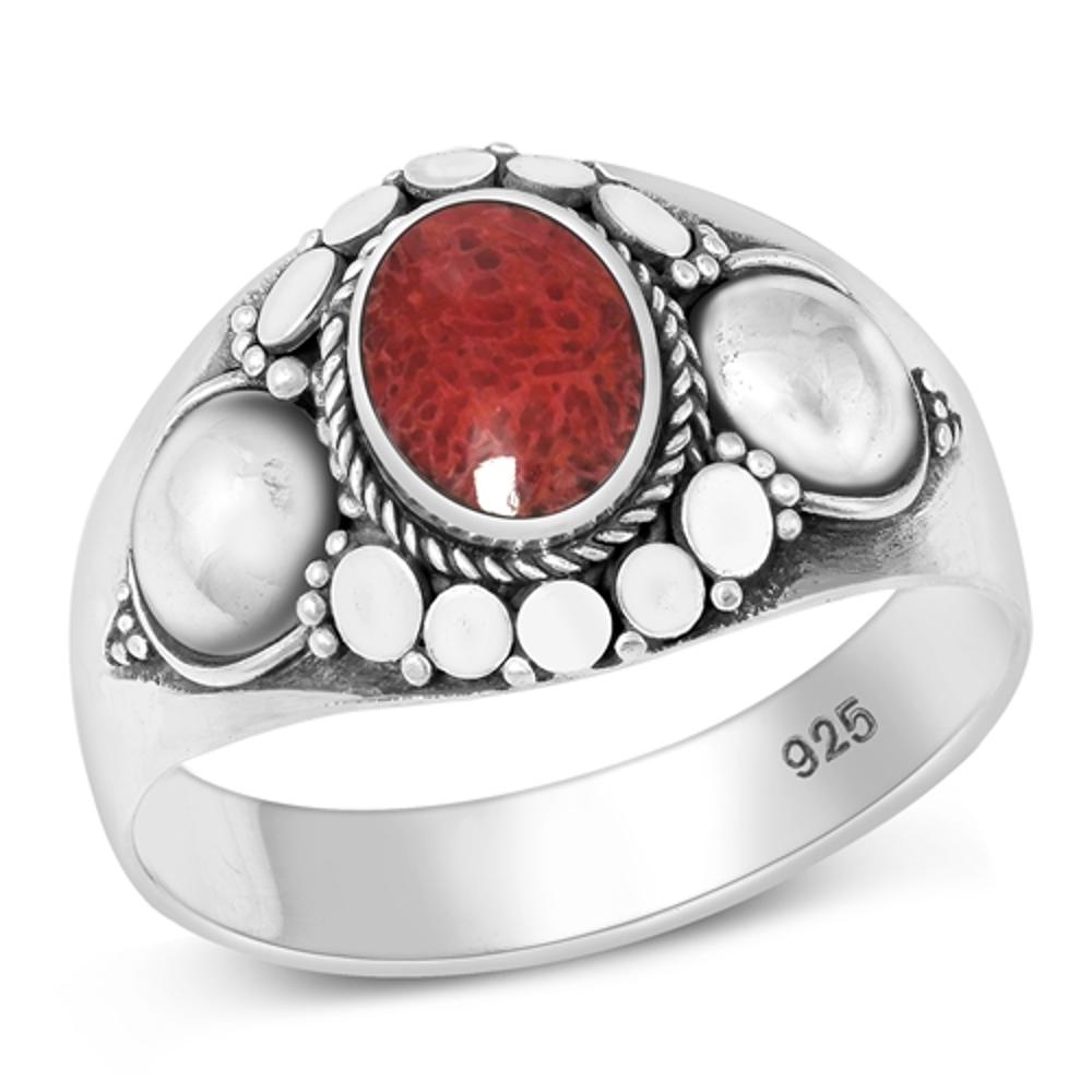 Sterling Silver Genuine Red Carnelian Bali Signet Ring