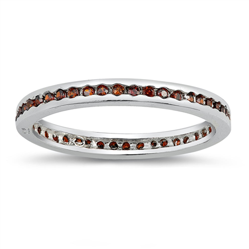 Garnet CZ Thin Beaded Eternity Stacking Ring 925 Sterling Silver Band Sizes 2-7