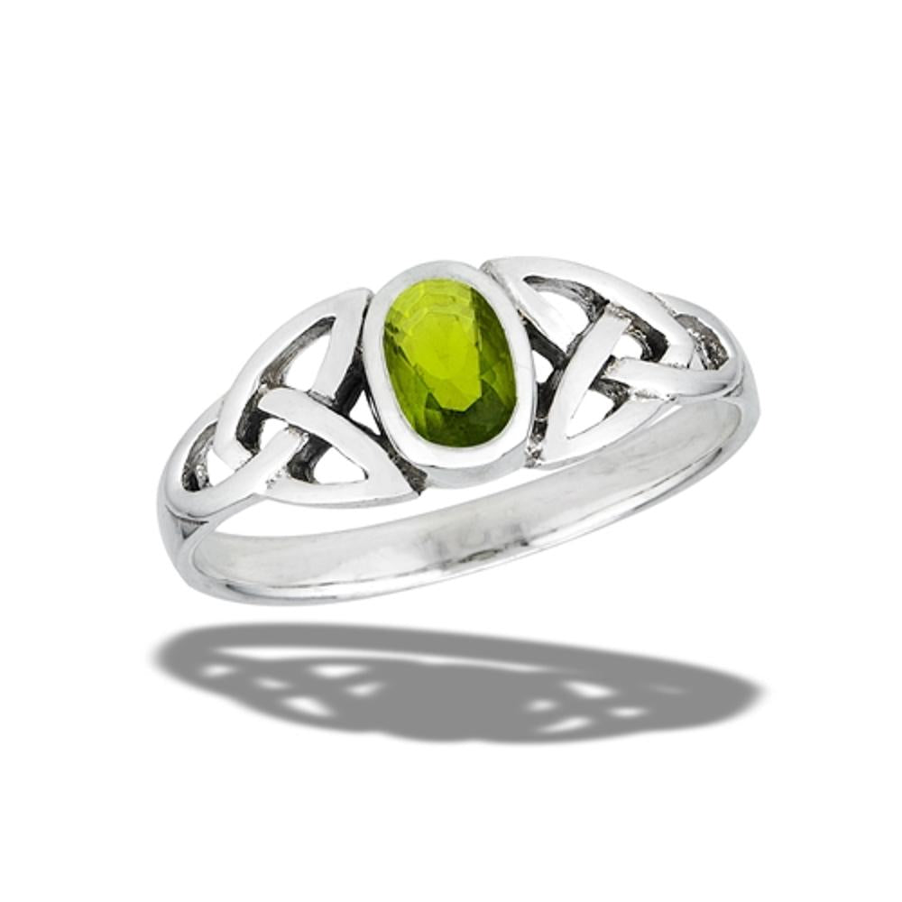 Sterling Silver Celtic Peridot CZ Ring