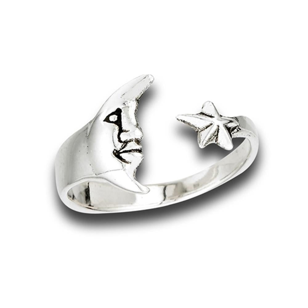 Open High Polish Moon Star Universe Ring New 925 Sterling Silver Band Sizes 5-9