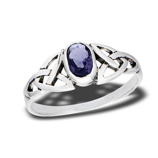 Oval Amethyst CZ Celtic Knot Love Ring New .925 Sterling Silver Band Sizes 4-9