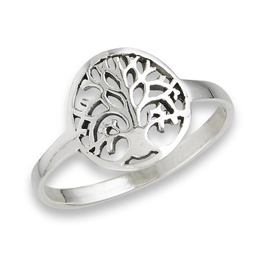 Filigree Oxidized Tree of Life Ring New .925 Sterling Silver Band Sizes 4-9