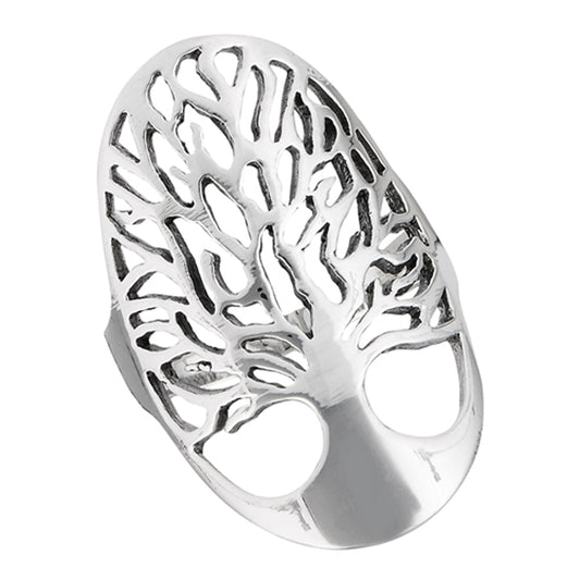 High Polish Filigree Tree of Life Wide Ring .925 Sterling Silver Band Sizes 6-10