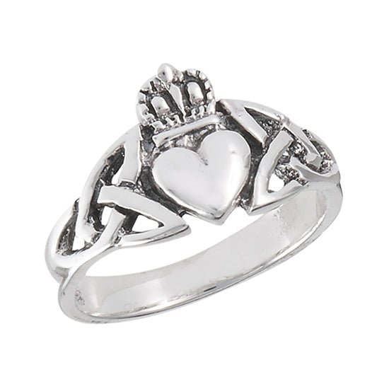 Claddagh Heart Friendship Ring .925 Sterling Silver Celtic Knot Band Sizes 4-10