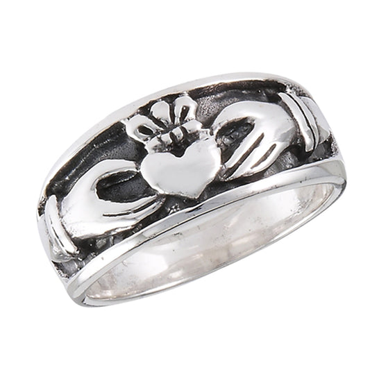 Oxidized Claddagh Heart Friendship Ring Sterling Silver Celtic Band Sizes 7-12