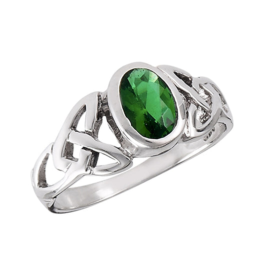 Emerald CZ Triquetra Celtic Love Knot Ring .925 Sterling Silver Band Sizes 6-9