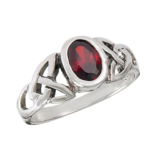 Garnet CZ Celtic Love Knot Loyalty Ring New .925 Sterling Silver Band Sizes 4-9