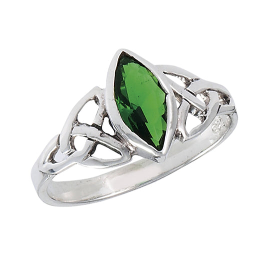 Vintage Celtic Emerald CZ Triquetra Ring New .925 Sterling Silver Band Sizes 4-9