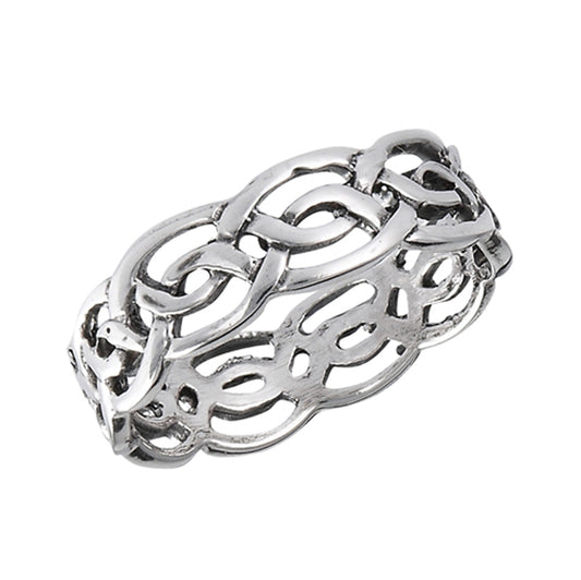 Oxidized Eternity Celtic Weave Knot Wedding Ring Sterling Silver Band Sizes 6-10