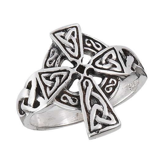 Oxidized Celtic Cross Filigree Infinity Knot Ring Sterling Silver Band Sizes 6-10