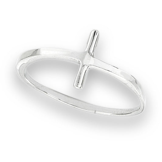 High Polish Thin Sideways Cross Ring New .925 Sterling Silver Band Sizes 4-8