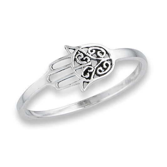 Oxidized Filigree Hamsa Hand of God Ring Sterling Silver Sideways Band Sizes 4-8