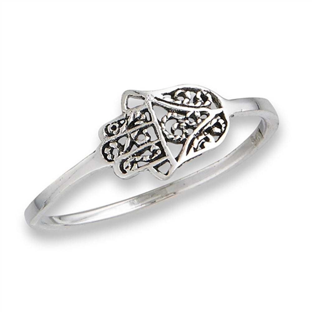 Oxidized Hamsa Filigree Hand of God Ring New 925 Sterling Silver Band Sizes 4-8