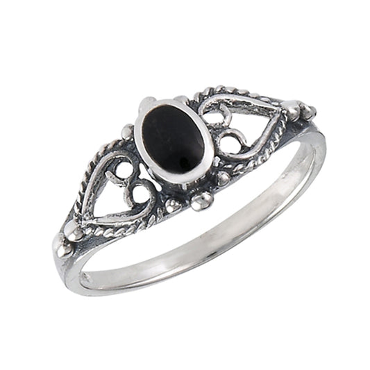 Oxidized Filigree Heart Black Onyx Promise Ring Sterling Silver Band Sizes 4-8