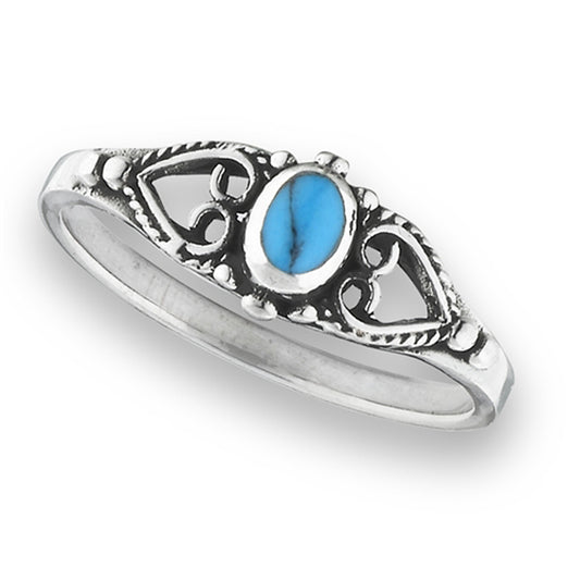 Turquoise Celtic Filigree Heart Beaded Ring .925 Sterling Silver Band Sizes 4-8