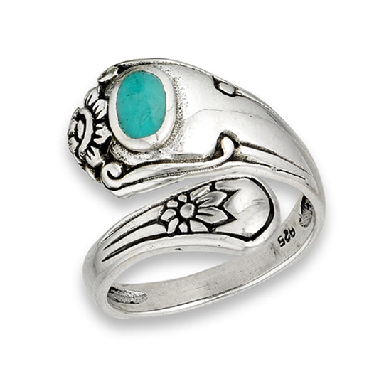 Open Turquoise Unique Vintage Spoon Ring Sterling Silver Thumb Band Sizes 6-9