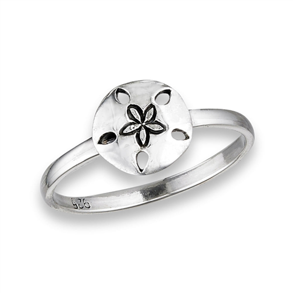 High Polish Sand Dollar Ring .925 Sterling Silver Beach Flower Band Sizes 3-8