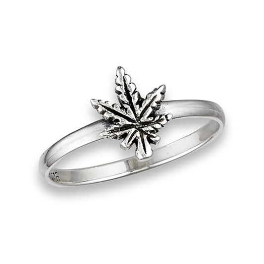 Oxidized Marijuana Leaf Ring New .925 Sterling Silver Band Sizes 3-8