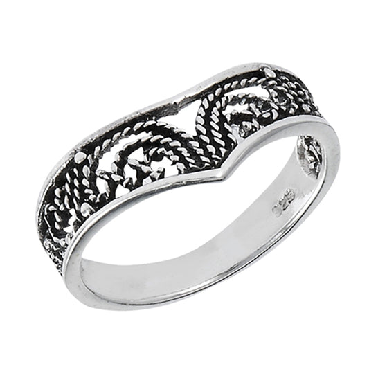 Filigree Chevron Vintage Oxidized Ring 925 Sterling Silver Thumb Band Sizes 5-9