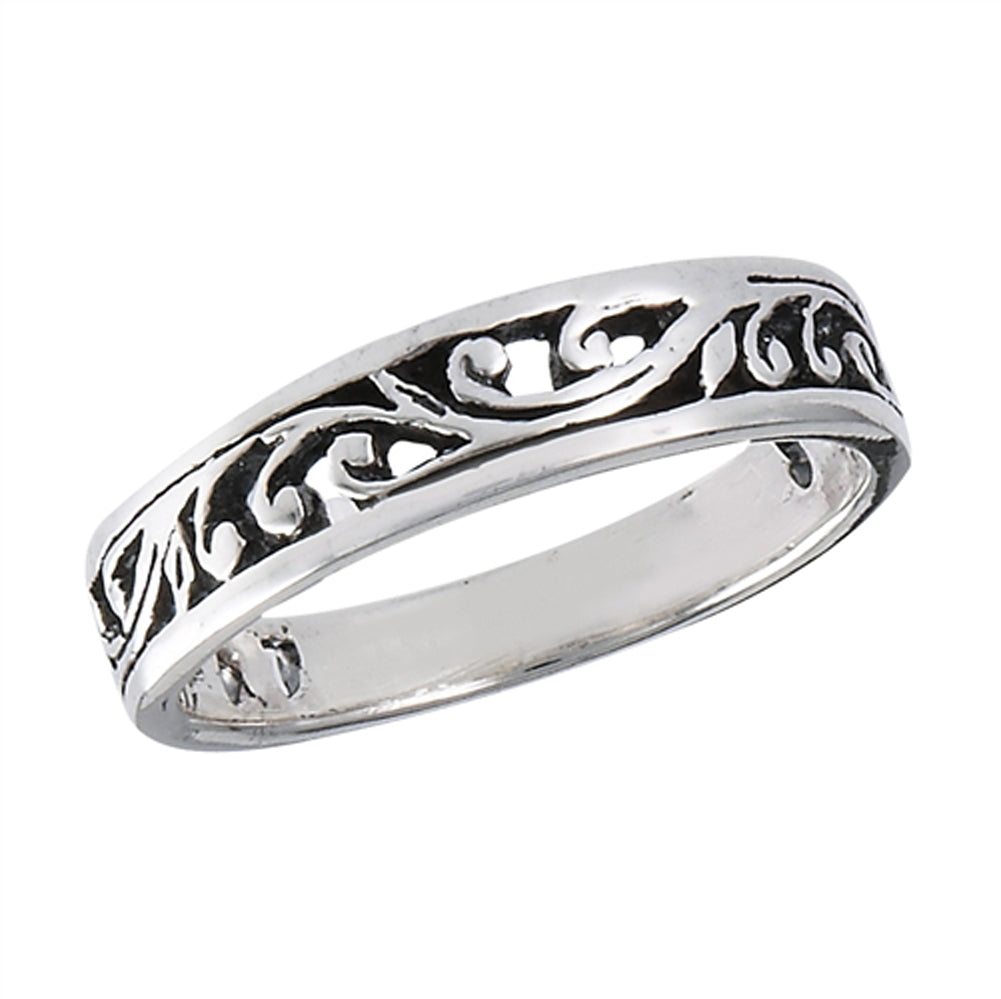 Oxidized Filigree Vintage Vine Stackable Ring Sterling Silver Band Sizes 5-10