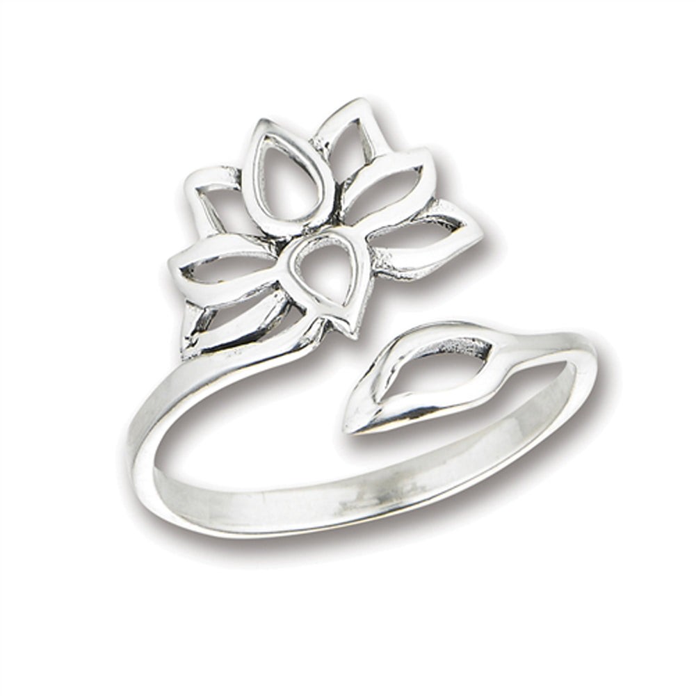 Open Adjustable Lotus Flower Thumb Ring New .925 Sterling Silver Band Sizes 5-9