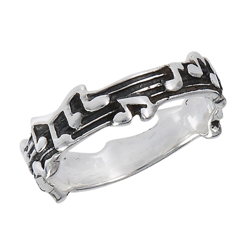 Sheet Music Oxidized Musical Notes Ring New .925 Sterling Silver Band Sizes 5-10