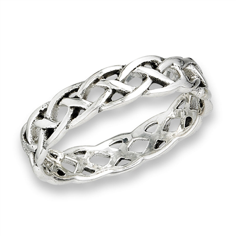 Oxidized Celtic Weave Knot Eternity Ring New 925 Sterling Silver Band Sizes 6-9