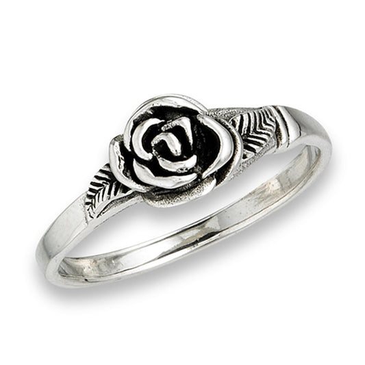 Oxidized Flower Rose Leaf Promise Ring New .925 Sterling Silver Band Sizes 6-9