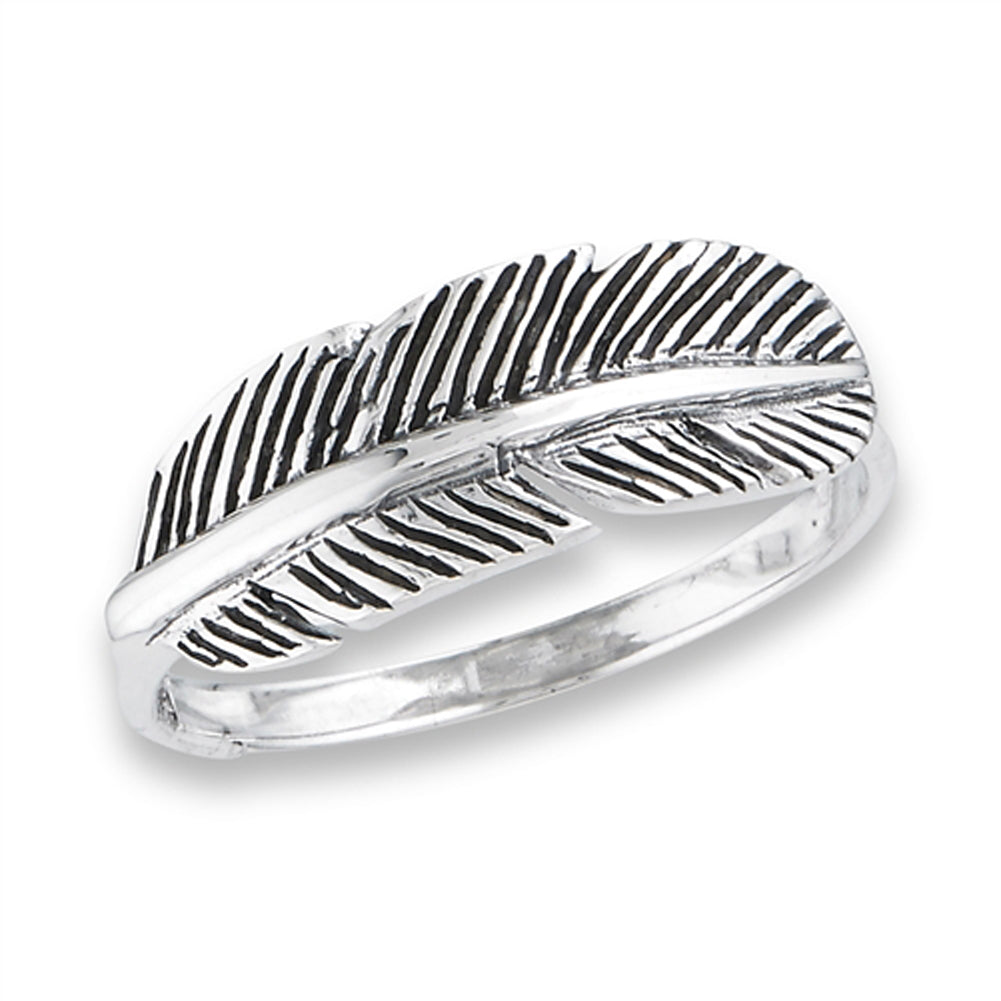 Oxidized Feather Ring Wholesale New .925 Sterling Silver Leaf Band Sizes 7-10