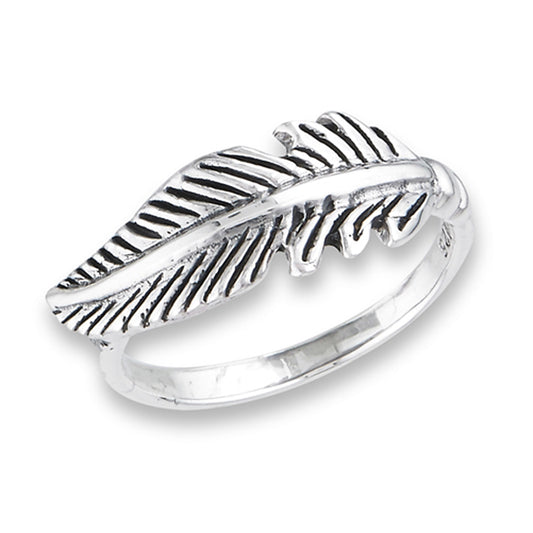 Oxidized Leaf Fashion Ring New .925 Sterling Silver Cute Feather Band Sizes 6-9