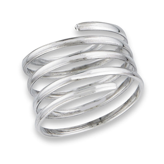 Open Spring Swirl Spiral Wide Flexible Ring .925 Sterling Silver Band Sizes 7-10