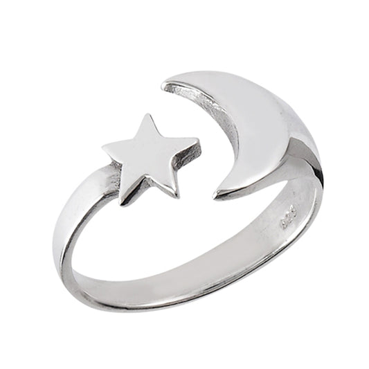 Star Moon Universe Open Adjustable Ring New .925 Sterling Silver Band Sizes 5-10