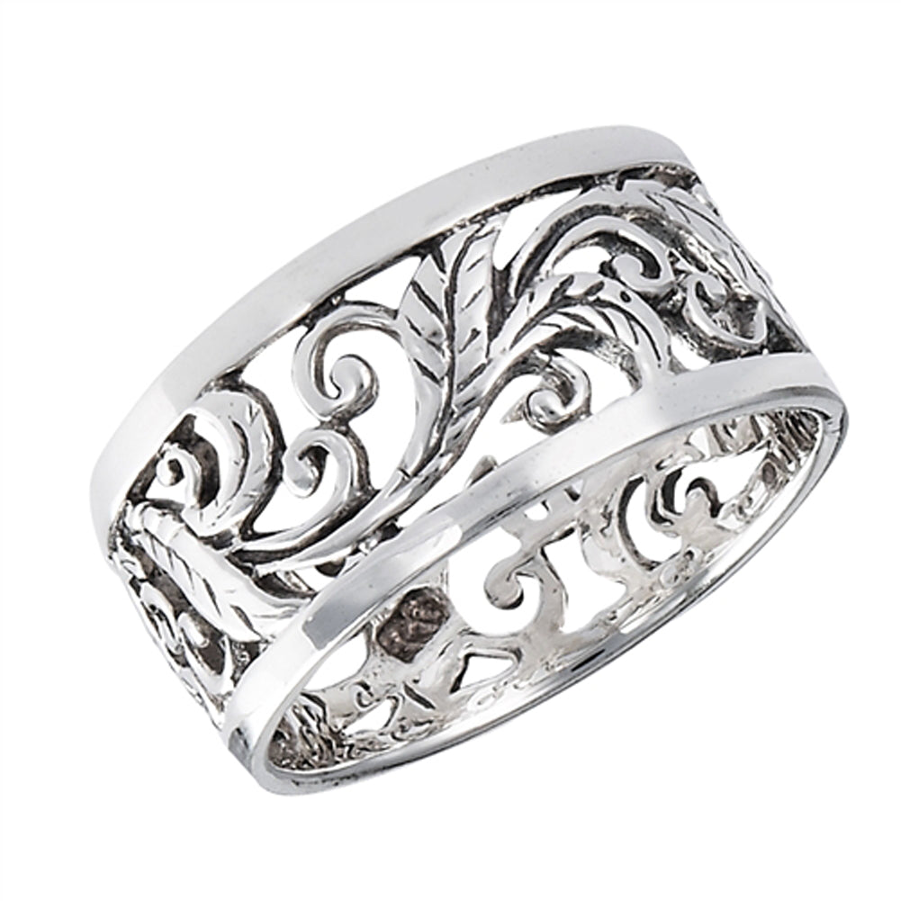 Oxidized Eternity Filigree Leaf Vintage Ring 925 Sterling Silver Band Sizes 5-9