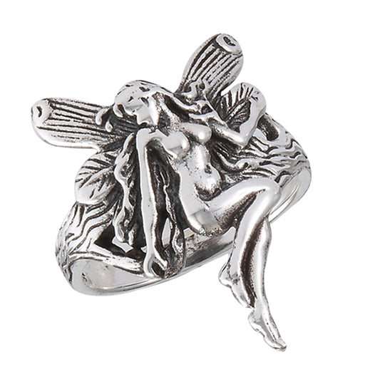 Oxidized Fairy Female Wings Ring New .925 Sterling Silver Band Sizes 6-10