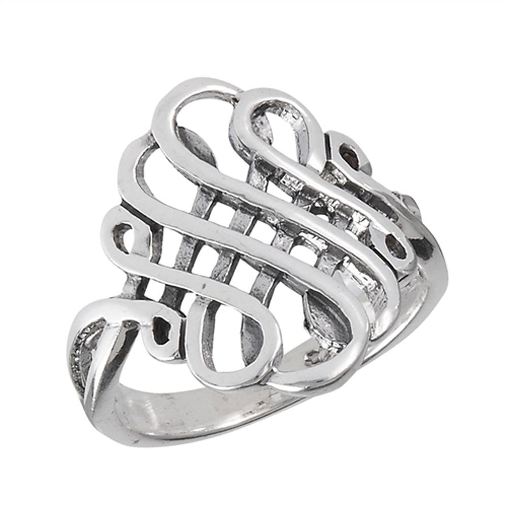 Oxidized Celtic Infinity Knot Filigree Ring .925 Sterling Silver Band Sizes 6-9